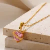 Pink Heart Zircon Necklace Gold Color Copper Cupid Eros Arrow Heart Pendant Necklace Korean Fashion Jewelry Girls Party Gift - Image 5