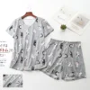 Plus Size 130kg shorts sleepwear women pajamas sets 60% cotton cute cartoon Short sleeve loose pyjama femme sleepwear women - Image 3