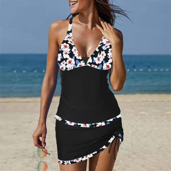 Plus Size Swimwear Tankini Bikinis Sets Summer Swimsuit Woman 2024 With Skirt 2 Piece Swimwear Color Block Bathing Suits