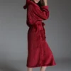 Plus size hooded Sexy red bathrobes women thicken Flannel couples kimono robes men male long sleeved dressing gown 5461 - Image 2