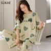 SUKAE Kawaii Pajamas Sets for Women Summer Good Quality Knitted Cotton Sleepwear for Girl Short Sleeved Women Clothing Nightwear - Image 2