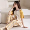 SUKAE Kawaii Pajamas Sets for Women Summer Good Quality Knitted Cotton Sleepwear for Girl Short Sleeved Women Clothing Nightwear - Image 4