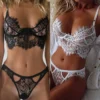 Sexy Lace Bra Set 2 Pieces Transparent Lace Floral Underwear Set Short Skin Care Push Up Bra Panty Suit Erotic Lingeries Sets - Image 2