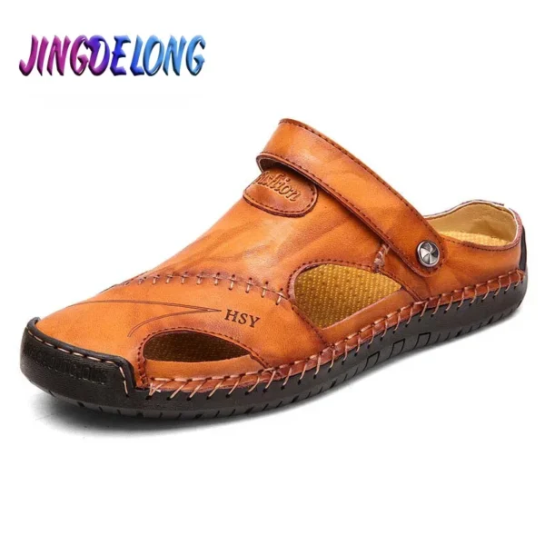 Summer Men's Sandals Genuine Leather Soft Breathable Shoes Designer Beach Roman Brand Sandals Leather Men Sandals Slides