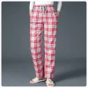 Thicken 100% knitted Cotton Sleep Bottoms Womens Plaid Lounge Pants Plus Size brushed Female Pajamas Sleepwear Trousers - Image 3