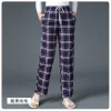 Thicken 100% knitted Cotton Sleep Bottoms Womens Plaid Lounge Pants Plus Size brushed Female Pajamas Sleepwear Trousers - Image 2