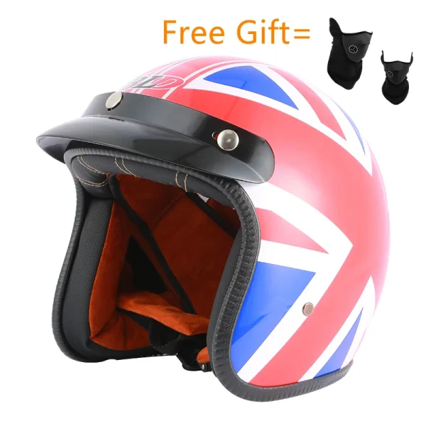 UK Flag Vintage Motorcycle Helmet Casco Moto 3/4 Open Face Jet Scooter Helmets Bike Retro DOT Approved Casque Helmet