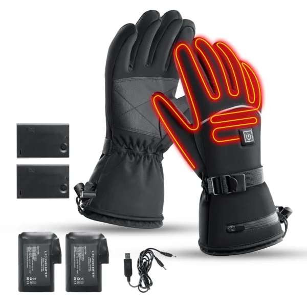 USB Rechargeable Electric Heated Gloves Waterproof Women Men Touchscreen Thermal Motorcycle Gloves Heated for Motorbike Skiing