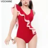 VigoAnne 2024 Solid Verge Strapped Swimwear Women Push UP One Piece Swimsuit Korean Closed Monokini Backless Summer Bathing Suit - Image 2