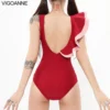 VigoAnne 2024 Solid Verge Strapped Swimwear Women Push UP One Piece Swimsuit Korean Closed Monokini Backless Summer Bathing Suit - Image 5