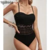 VigoBeviya 2024 Sexy Black Strapped Swimwear Women Push UP Lace Hollow One Piece Swimsuit Monokini Backless Summer Bathing Suit - Image 3