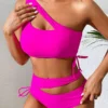 VigoCasey 2024 Sexy Pink One Shoulder Swimwear Women Push UP Bikini Set Hollow Backless Swimsuit High Waist Beach Bathing Suit - Image 3