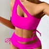 VigoCasey 2024 Sexy Pink One Shoulder Swimwear Women Push UP Bikini Set Hollow Backless Swimsuit High Waist Beach Bathing Suit - Image 2