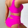 VigoCasey 2024 Sexy Pink One Shoulder Swimwear Women Push UP Bikini Set Hollow Backless Swimsuit High Waist Beach Bathing Suit - Image 5