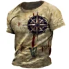 Vintage Men's T-shirt Summer American Shirt Tops Compass Printed Short-sleeve Tees Loose Daily Men Clothing Casual Streetwear - Image 3