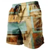 Vintage Plaid Patchwork Shorts Men's Hawaii Vacation 3D Printed Geometric Pattern Swimming Trunks Elastic Drawstring Beach Pants - Image 3