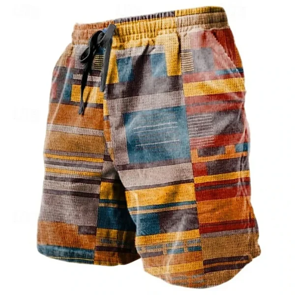 Vintage Plaid Patchwork Shorts Men's Hawaii Vacation 3D Printed Geometric Pattern Swimming Trunks Elastic Drawstring Beach Pants