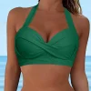 Women Lace Up Swimwear Tops Full Coverage Swimsuit With Underwire Bra Halter Bikini Top Push Up Bandeau Solid Color Swim Tops - Image 2