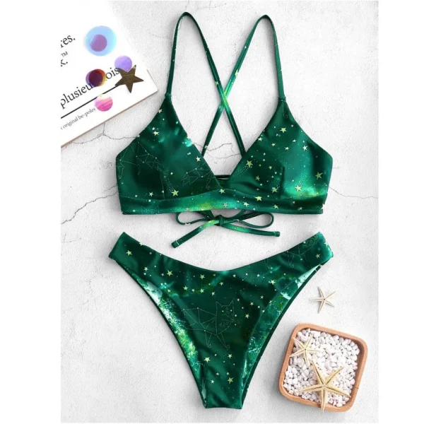 Women'S Swimsuit Feminine Bikinis Suspender Star Gradual Printed Bikini Pure-Color Swim Suit Woman Clothing Biquinis Feminino