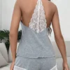 Women's Crochet Lace Pajamas Sleeveless V-Neck Set Casual Daily Wear 2 Piece Sleepwear Suit Sexy Solid Home Clothes Summer 2023 - Image 3