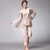 Women's Silk Satin Pajamas Set 3 Pcs Floral Silky Pj Sets Sleepwear Cami Nightwear with Robe and Pant - Image 4