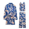 Women's Silk Satin Pajamas Set 3 Pcs Floral Silky Pj Sets Sleepwear Cami Nightwear with Robe and Pant - Image 5