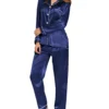 Womens Silk Satin Pajamas Loungewear Two-piece Sleepwear Button-Down Full Sleeve Long Pj Set - Image 3