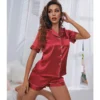 Womens Silk Satin Pajamas Set Short Sleeve Two-piece Pj Sets Sleepwear Loungewear Button-Down - Image 3