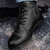 Retro PU Leather Men Boots Handmade Retro Men Boots Shoes for Men Motorcycle Boots Combat Boots Ankle Boots Buffed Brown Boots - Image 4