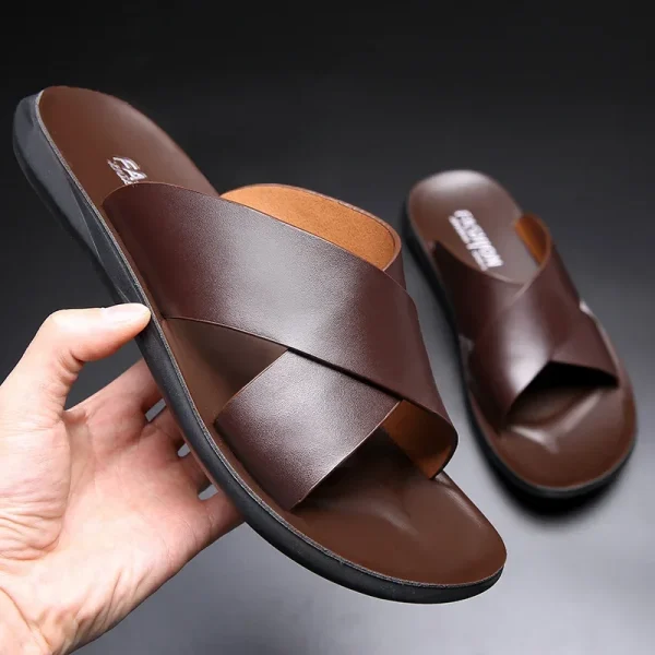 Sandals for Men Slippers Genuine Leather Luxury Brand Fashion Men Flats Casual Non-slip Beach Sandalia Zapatos Hombre 2024