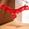 New Pearls Rose Embellishment Thong Embroidery Panries Women's Sexy Ultra-thin G-string Low-waist Beaded Temptation Underwear - Image 4