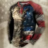 Men's Long Sleeve T Shirts 3d Eagles Print Usa T-shirt Tops Button Vintage Tees Casual Harajuku Streetwear Fashion Male Clothing - Image 2