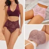 FINETOO Women High Waist Underpants Lace Floral Briefs Sexy Hollow Out Panties Female Solid Color Perspective Lingerie Intimates - Image 2