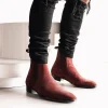 New In Wine Red Men Chelsea Boots Flock Round Toe Business Boots for Men with Low Heels Men Boots Bottes Pour Hommes Slip on - Image 6