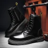 Leather Boots Man Autumn Winter High Top Classic Basic England Black Men's Biker Boot Fashion Young Waterproof Trendy All-match - Image 4