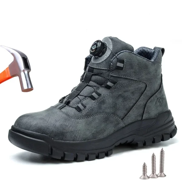 Men Safety Boots Women Autumn Winter Rotating Buttons Steel Toe Work Boots Indestructible Protective Work Safety Shoes