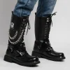 Men's Leather Motorcycle Boots Fashion Chain Mid-calf Platform Boots Gothic Belt Punk Boots for Men Designer Biker Boots Men - Image 3