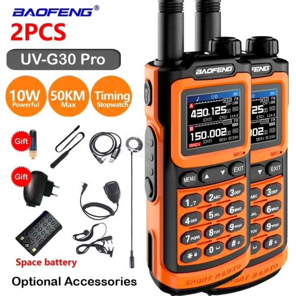 2PCS Baofeng UV G30 PRO Walkie Talkie UHF VHF 50KM Two Way Radio Hunting Upgraded Of UV9R 5R Pro UV10R UV16 Plus Max Distance