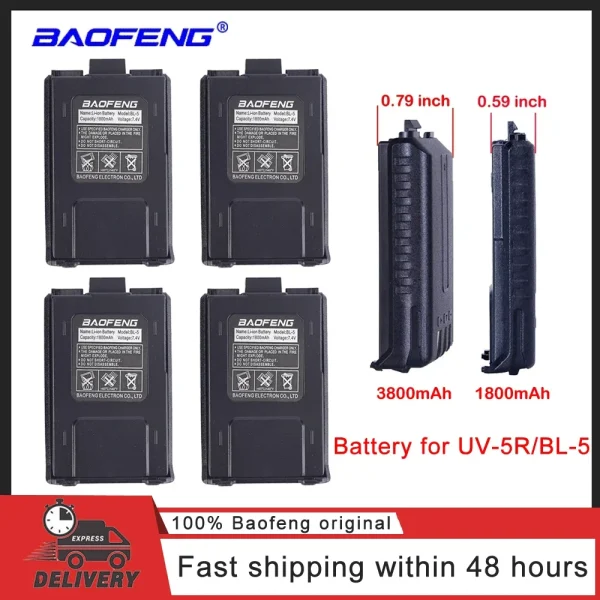 Baofeng Radio Walkie Talkie UV-5R Battery 3800mAh For UV5R UV-5RE DM-5R Plus BF-F8 RT-5R RT5 BL-5 Battery 1800mAh Optional