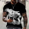 Lion Printed T-Shirt Men Summer Casual Man Tees Vintage Round Neck Animal Tops Black Short Sleeve Hip Hop Oversized Streetwear - Image 4