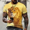 Lion Printed T-Shirt Men Summer Casual Man Tees Vintage Round Neck Animal Tops Black Short Sleeve Hip Hop Oversized Streetwear - Image 5