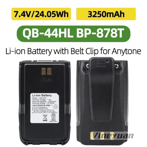 NEW 7.4V 3200mAh QB-44HL BP-878T Li-ion Battery with Belt Clip for Anytone AT-D878UV Plus D878UV D868UV D858 BTECH DMR-6X2 radio