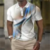 Fashion Men's Polo Shirt Gradient Line Summer Short Sleeve Tops Business Casual Clothing Lapel Button Striped Polo Shirt For Man - Image 2