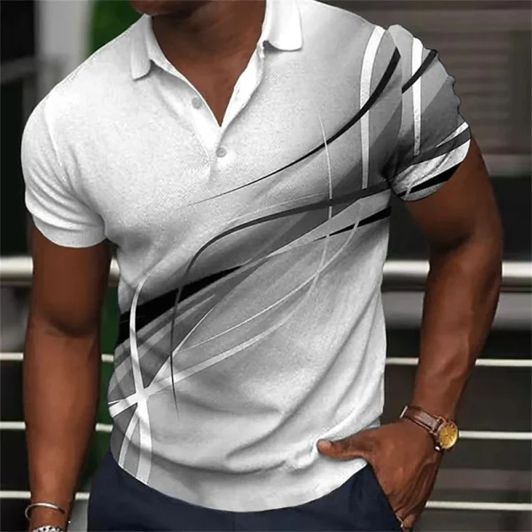 Fashion Men's Polo Shirt Gradient Line Summer Short Sleeve Tops Business Casual Clothing Lapel Button Striped Polo Shirt For Man