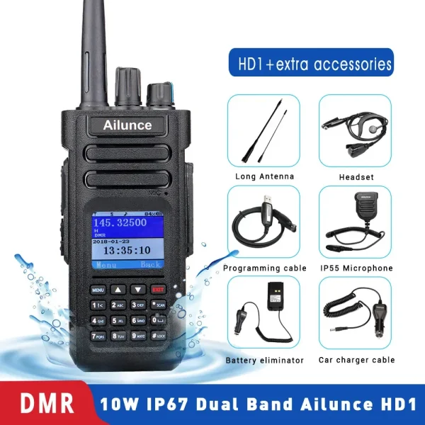 Ailunce HD1 DMR Digital Walkie Talkie Ham Radio Long Range Amateur Two-Way Radio Walkie-talkie GPS VHF UHF Dual Band Transceiver