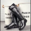 British Mens Black Leather Knee High Boots Desiger Zip Long Motorcycle Shoes Antique Cosplay Stage Botas Casual Comfort Zapatos - Image 3