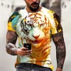 Men's T-Shirt Vintage 3d Animal T-Shirt Fierce Tiger Print Tee Summer Short-Sleeve T Shirts Oversized Clothing Male Pullover Top - Image 3