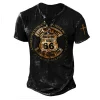 Vintage Men's T Shirts Jesus 66 Route Print V-neck Button Short Sleeve Tops Tee Gothic Punk Streetwear Oversized Man Clothing - Image 3