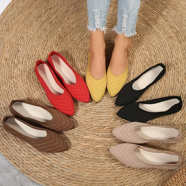 Women's Pointed Toe Flat Shoes Solid Color Knitted Shoes Casual Breathable Ballet Flats Women Loafers Sneakers Zapatos De Mujer