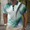 Fashion Men's Polo Shirt Gradient Line Summer Short Sleeve Tops Business Casual Clothing Lapel Button Striped Polo Shirt For Man - Image 5